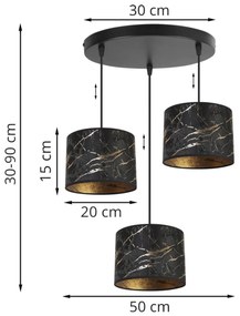 Závesné svietidlo Werona 3, 3x čierne textilné tienidlo so vzorom, o, g