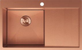 Mexen Exar, 1-komorový nerezový drez s odkvapkávačom, ľavý, 780 x 480 mm, brúsená meď, vzor voština, 6433781010L-65HC