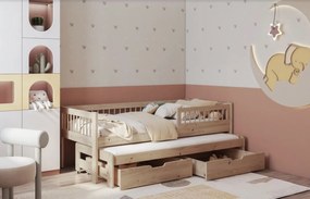 Detská posteľ z masívu borovice ORION s prístelkou a šuplíky - 200x90 cm - prírodná