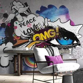 Tapeta graffiti oko na šedom pozadí