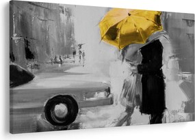 Obraz - Zamilovaný pár pod dáždnikom, žltý (90x60 cm)
