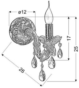 Candellux Zlaté krištáľové nástenné svietidlo Maria Teresa pre žiarovku 1x E14 21-95742