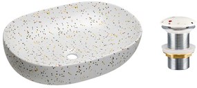 Súprava keramického umývadla na dosku a výpuste Lili biela/terazzo