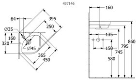 Villeroy & Boch 43714601 - Rohové závesné umývadlo SUBWAY 32x32 cm keramika/biela