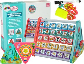 LEAN Toys Edukačná polička trojuholník - počítadlo, písmená, predmety, zvieratá
