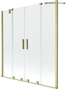 Mexen Velar Duo, 2-krídlová posuvná vaňová zástena 140 x 150 cm, 8mm číre sklo, zlatý matný profil, 896-140-000-02-55