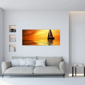 Obraz - Plachetnica pri západe slnka (120x50 cm)