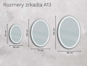 Oválne zrkadlo do kúpeľne s LED osvetlením A13 50x70