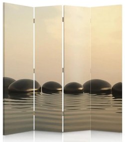Ozdobný paraván Zenové kameny Voda - 145x170 cm, štvordielny, obojstranný paraván 360°
