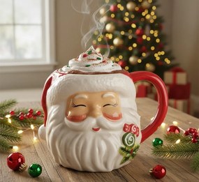 Mug Santa Claus 550 Ml White Red Ceramic - 16.0 cm