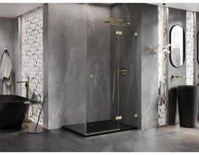 Mexen Lunar T, pravý výklopný sprchový kút 125 x 100 cm, 8mm číre sklo, zlatý matný profil, 834T-125-100-55-00-P