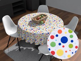 Biante Detský bavlnený okrúhly obrus Sandra SA-006 Farebné bodky na bielom Ø 120 cm