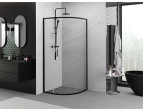 Mexen Exo, štvrťkruhový sprchovací kút s posuvnými dverami 70 x 70 cm, 6mm číre sklo, čierny profil, 8131-070-070-70-00