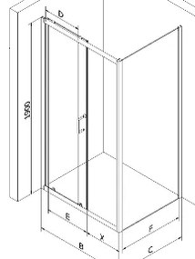Mexen Apia, sprchový kút s posuvnými dverami 130 (dvere) x 70 (stena) cm, 6mm číre sklo, čierny profil, 840-130-070-70-00