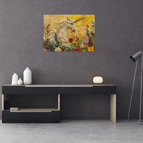 Obraz - Jednorožec s kvetinami (70x50 cm)