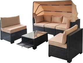 Veľký ratanový záhradný set Avenberg GALIA čierna/modrá + béžové poťahy