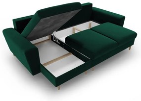 Zelená zamatová rozkladacia/s úložným priestorom rohová pohovka Kyoto – Cosmopolitan Design
