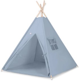 Bobono Stan Teepee pre deti + podložka na hranie + ozdobné pierka - pastelová modrá
