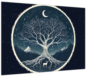 Sklenený obraz – Magický strom s jeleňom II. (70x50 cm)