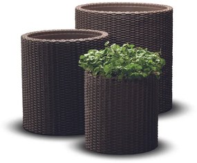 Dizajnový kvetináč CYLINDER - L -  z umelého ratanu hnedý