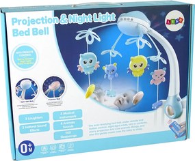 LEAN Toys Kolotoč na detskú postieľku s projektorom, melódiami a zvukmi zvierat, modrý