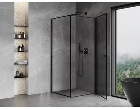 Mexen Mist-B, 1-krídlový výklopný sprchový kút, pravý, 80 x 80 cm, číre sklo-čierny rám, 8A2T-080-080-70-70-P