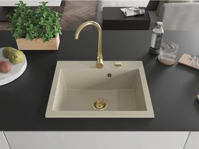 Mexen Elix granitový drez 1-komorový 600 x 500 mm, béžový, sifón zlatý - 6525601005-69-G
