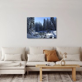 Sklenený obraz zasneženého lesa (70x50 cm)