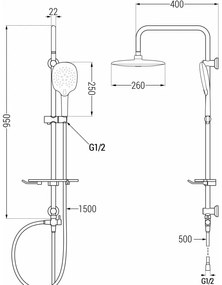 Mexen sprchový set T22 s hornou hlavicou štvorcovou, čierna, 798222293-70