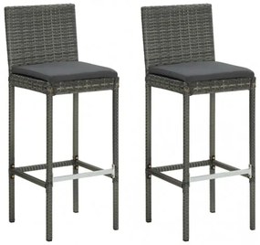 vidaXL Záhradné barové stoličky s vankúšmi 2 ks sivé polyratan-