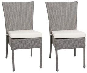 Set 2 záhradných stoličiek HWC-G19, polyratan, stohovateľná - sivý, krémový vankúš