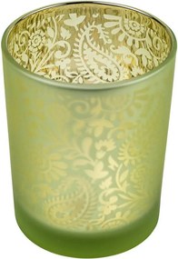 Zeleno strieborný sklenený svietnik s ornamentami Paisley vel.M - Ø10*12,5cm