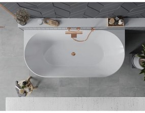 Mexen Oval Slim, voľne stojaca vaňa ku stene 170 x 80 cm, biela lesklá, ružové zlato prepad, 52661708000-60