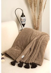 Hnedý mikroplyšový pléd na dvojlôžko 200x220 cm Pufffy – Mijolnir