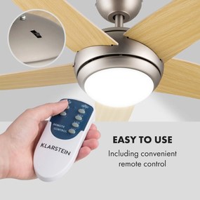 Klarstein Bolero, stropný ventilátor so svietidlom, 55 W, 134 cm, diaľkový ovládač, javorové ramená