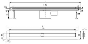 Sprchový žľab SLOT L - K STENE s horizontálnou a vertikálnou prírubou, 80 cm