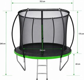 TRENDIE Trampolína s vnútornou sieťou 312 cm zelená + rebrík
