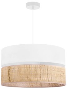 Závesné svietidlo Rattan, 1x ratanové/biele textilné tienidlo, (fi 45cm)