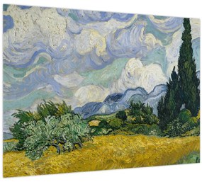 Sklenený obraz - Vincent van Gogh, Wheat Field with Cypresses, reprodukcia (70x50 cm)