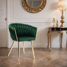 Jedálenská stolička COFTON zamatová, zlatá / tmavozelená