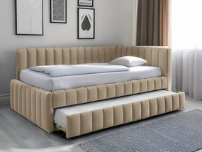 AKCIA Čalúnená posteľ COMFINO VELVET s prístelkou 120x200 cm krémová II. trieda