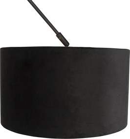 Závesné svietidlo čierne s plyšovým tienidlom čiernym so zlatom 35 cm - Blitz