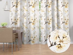 Biante Bavlnený záves Sandra SA-582 Žlté kvety s vetvičkami na bielom 150x180 cm