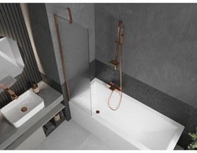 Mexen Next, vaňová zástena 1-krídlová 50 x 150 cm, fixné krídlo, 6 mm sklo s pruhmi, ružové zlato profil, 895-050-000-00-09-60