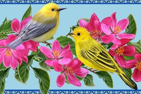Obraz vtáčiky s modrým pozadím