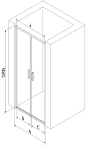 Mexen Exo, výklopné dvojité sprchové dvere 90 cm, číre sklo, zlatá, 814-090-000-50-00