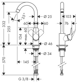 Hansgrohe Logis, páková drezová batéria 260, chrómová, HAN-71835000