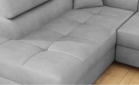 Svetlosivá zamatová rozkladacia/s úložným priestorom rohová pohovka (ľavý roh/do L) Anton – ELTAP