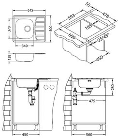 ALVEUS 1098940 - Kuchynský drez ZOOM 61,5x50 cm satin, na hornú montáž
