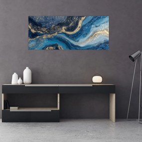 Obraz - Modrozlatý abstraktný mramor (120x50 cm)